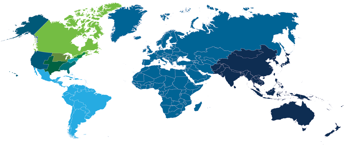World map of the ten IEEE Regions, labelled R1 to R10
