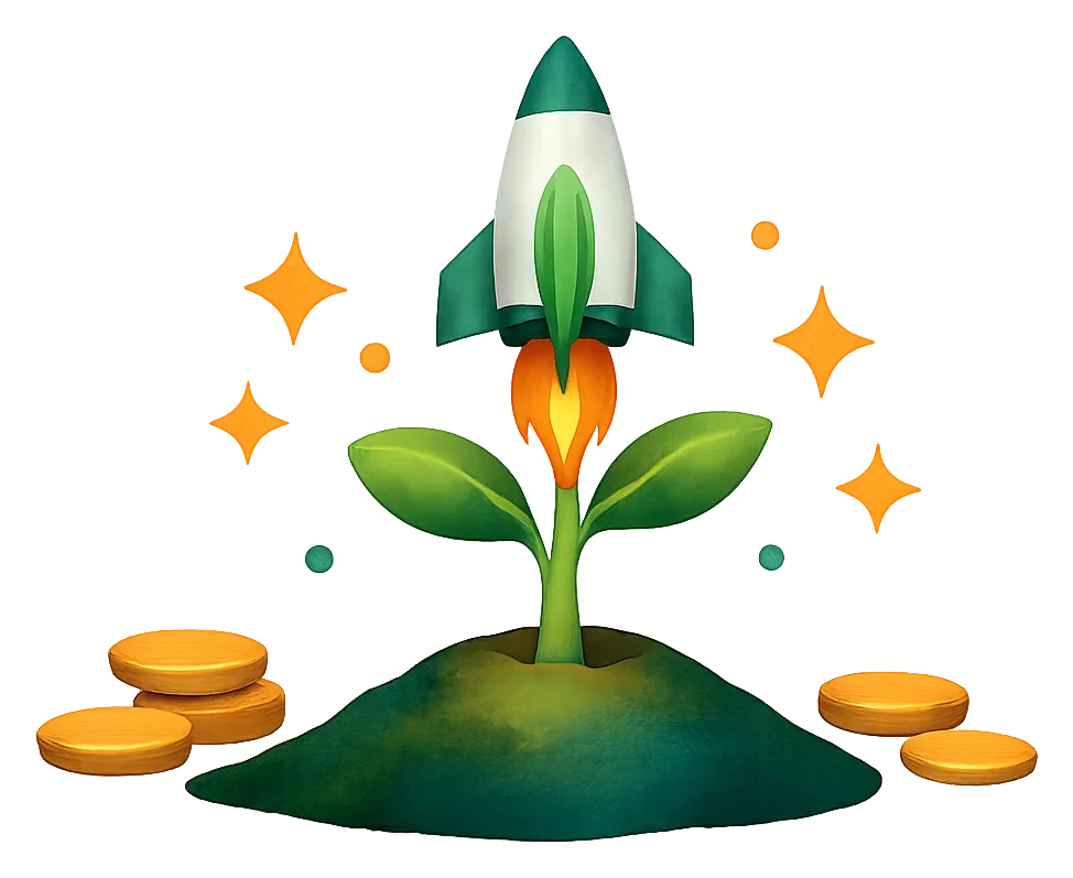 A seedling growing into a rocket, representing ideas gaining support