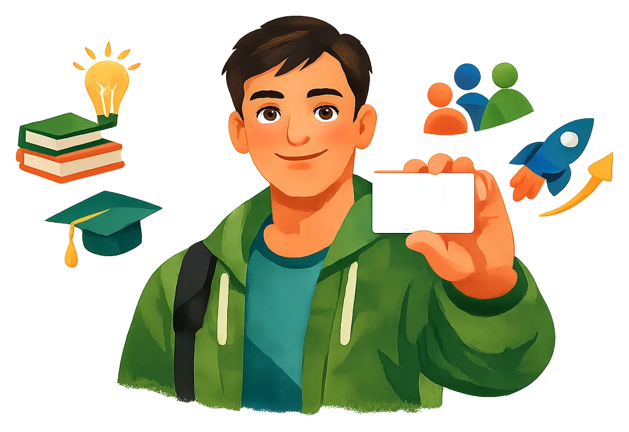 Student holding an IEEE membership card
